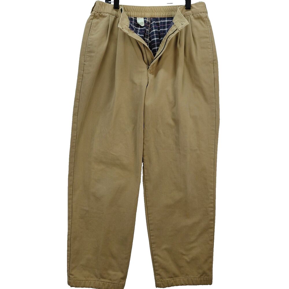 LL BEAN Pants Mens 36x32 Brown Flannel Lined Double L Natural Fit Work Chinos